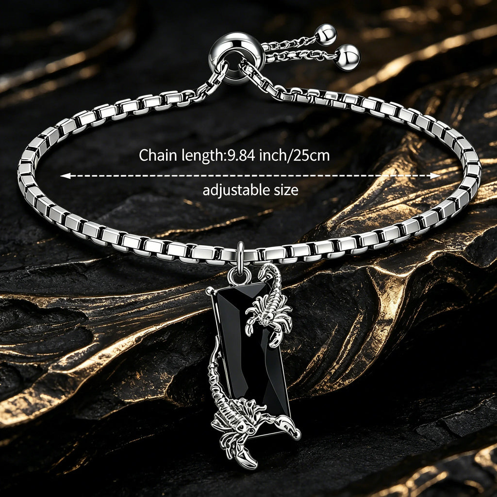 Two Scorpion Black Rectangular Inlay Adjustable Box Chain Bracelet for Women
