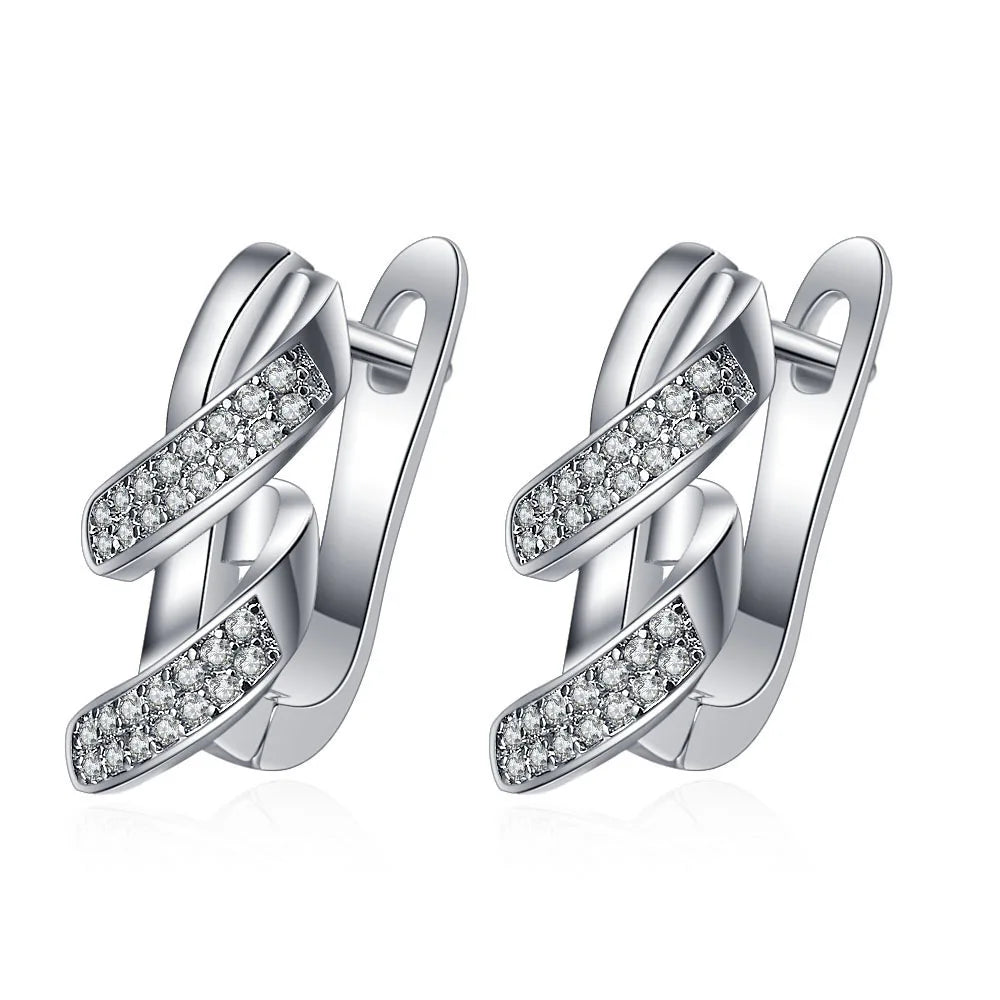 Luxury 925 Sterling Silver Earrings  High Quality White Zircon Earrings