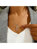 Heart Key Pendant Necklace With Cubic Zirconia, Elegant Fashion Jewelry For Women