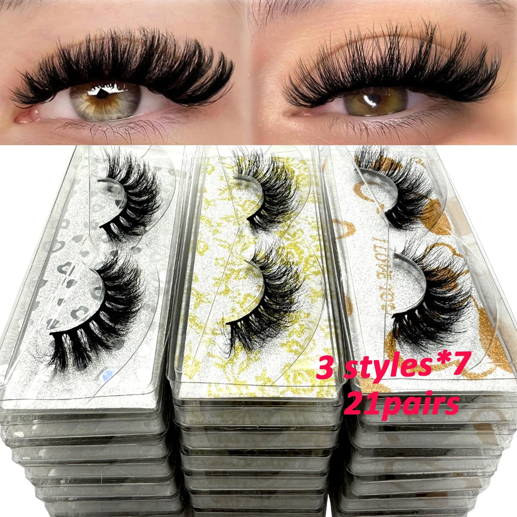 New 21Pairs Natural Fluffy Volume False Eyelashes Dramatic Thick 3D Mink Lashes Extension