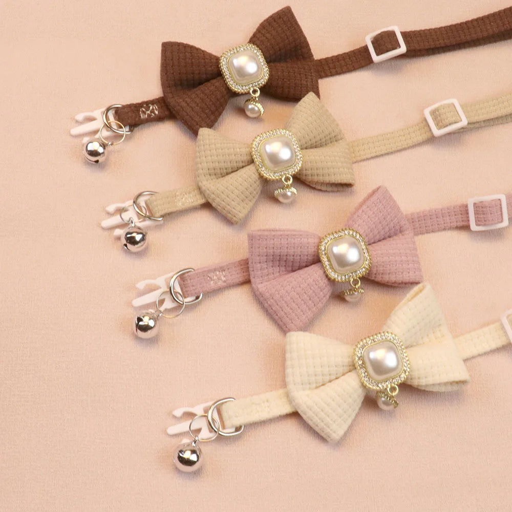 Pet collar retro pearl pendant pet puppy collar cute bow bell dog neck ring