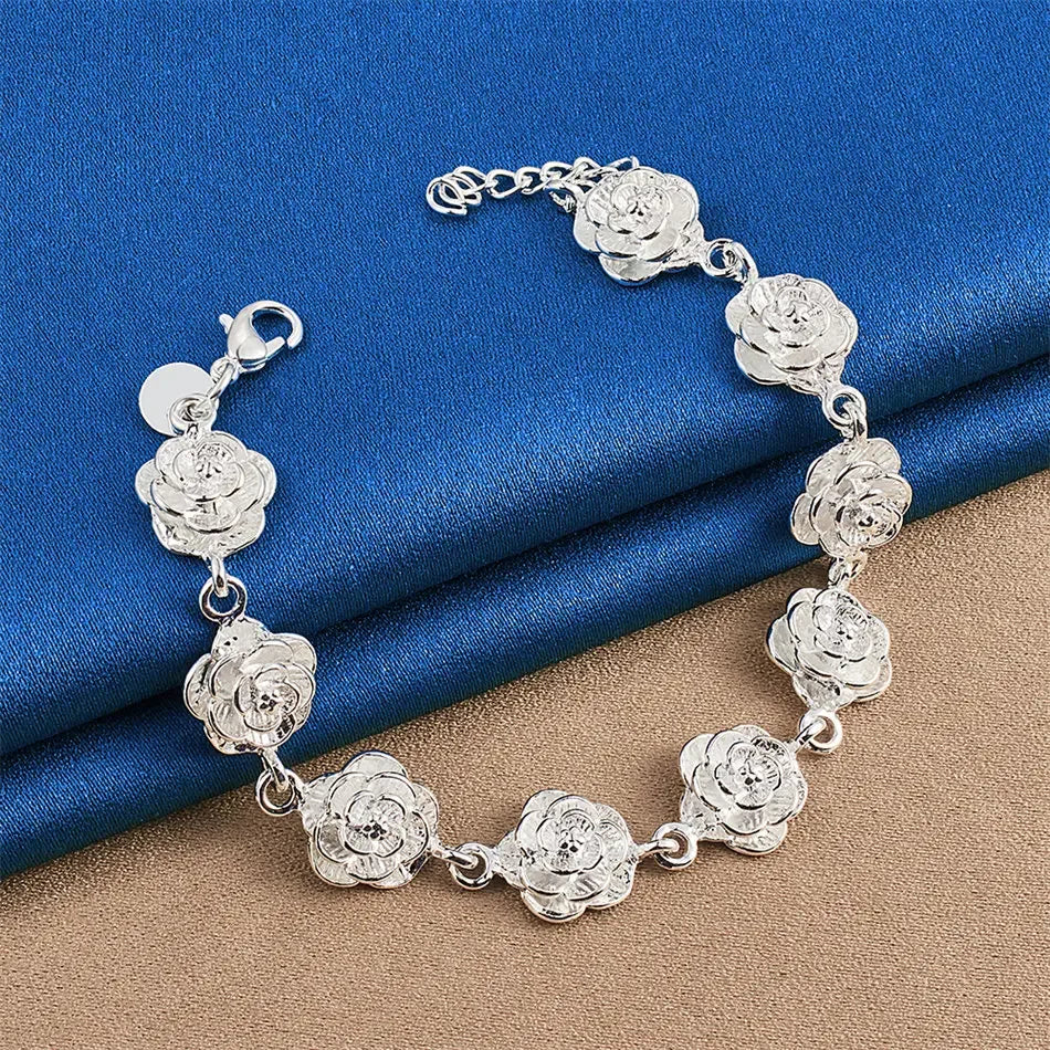 925 sterling silver 8-inch luxurious flower bracelet for women