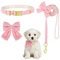 2pcs Dog Collar and Leash Set with Bowtie Cute Small Dog Collar Harness Leash Set Adjustable Breathable Soft Padded