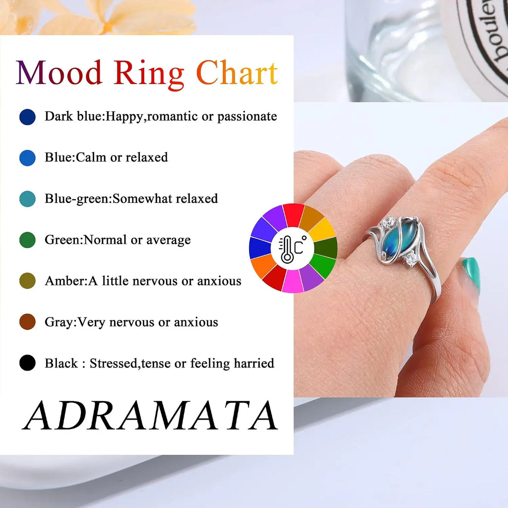 Elegant 925 Sterling Silver Rings for Women Mood Ring Color Change Cubic Zirconia Accents Ring Gold Plated Oval Solitaire Statement Silver Rings