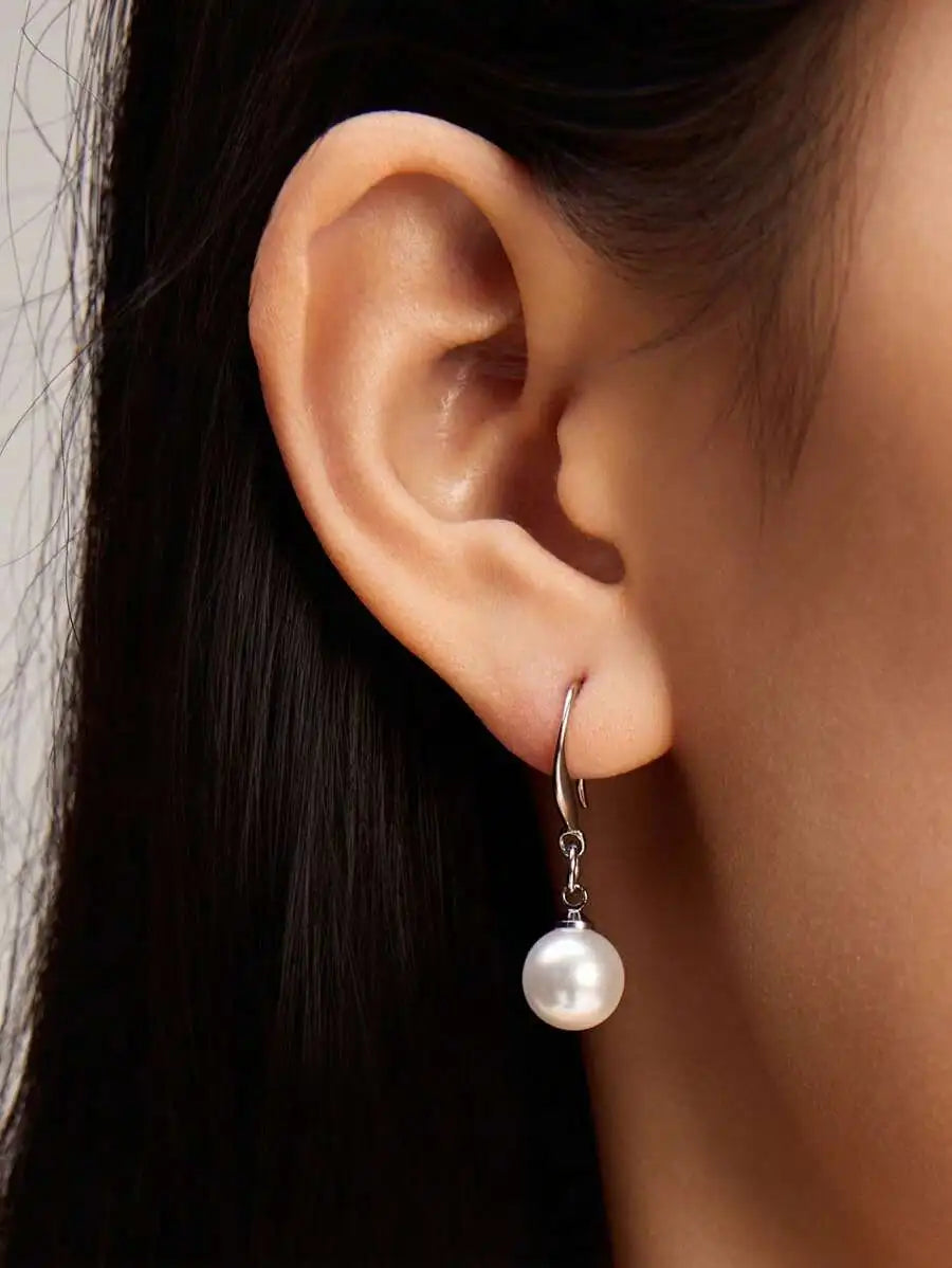 Pearl Drop Earrings With Hook For Women Classic Style