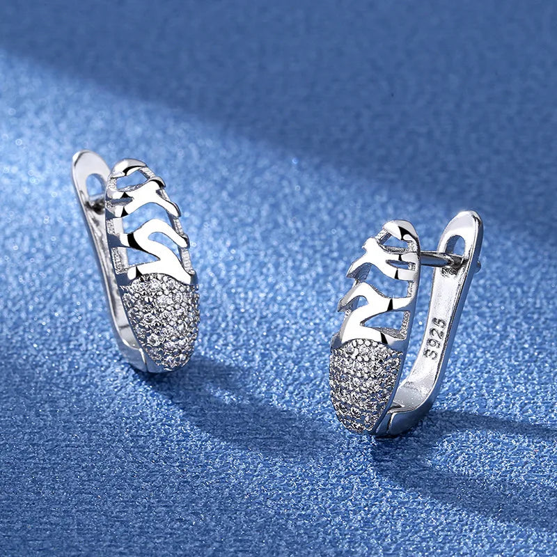 Luxury 925 Sterling Silver Earrings  High Quality White Zircon Earrings