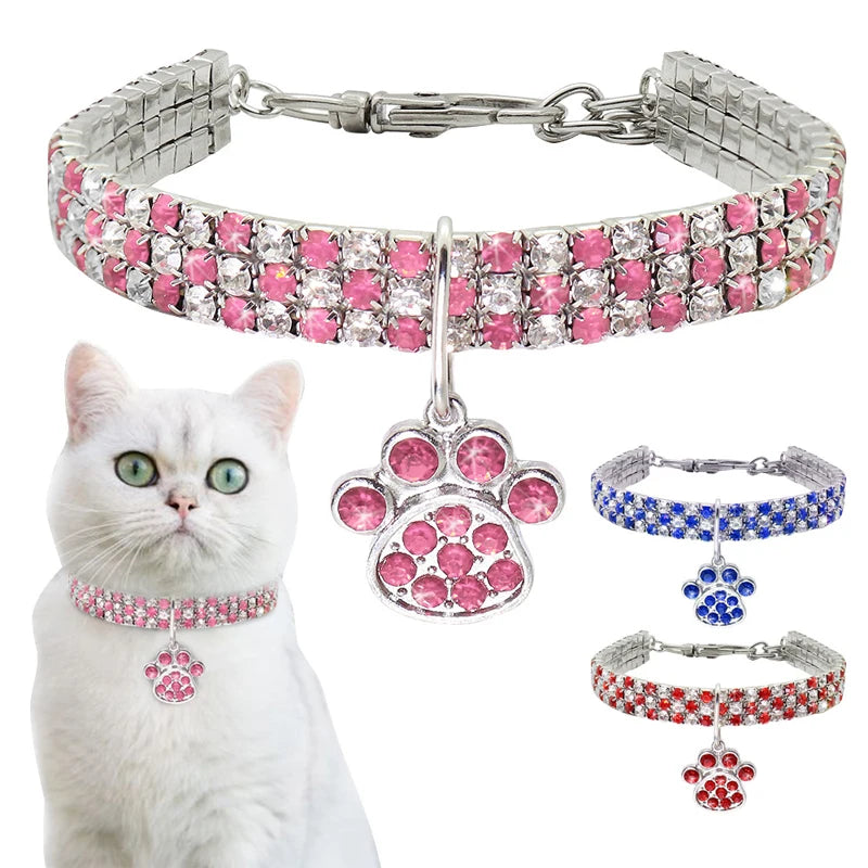 Pet Collar with Diamonds Adjustable Crystal Diamond Elastic Bone Pendant  Cats Dogs  Collier Collar