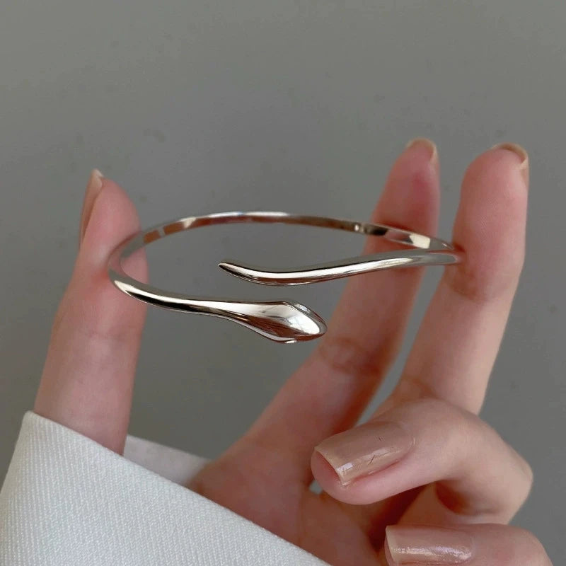 Elegant Small Snake Opening Bangle Bracelets For Women Vintage Silver Color Cuff Bangles