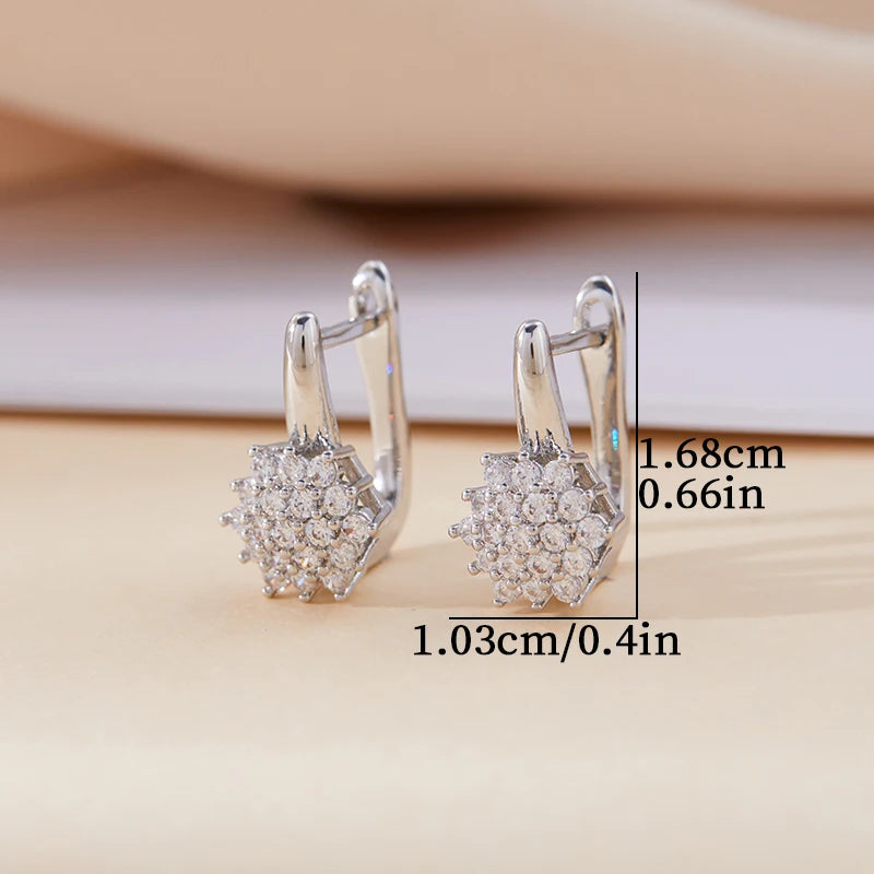 Cute Small White Cubic Zirconia Stone Snowflake Hoop Earrings for Women