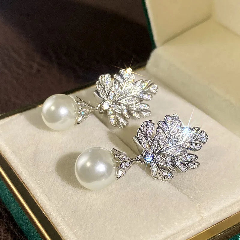 925 Sterling Silver Leaf Pendant Earrings for Women