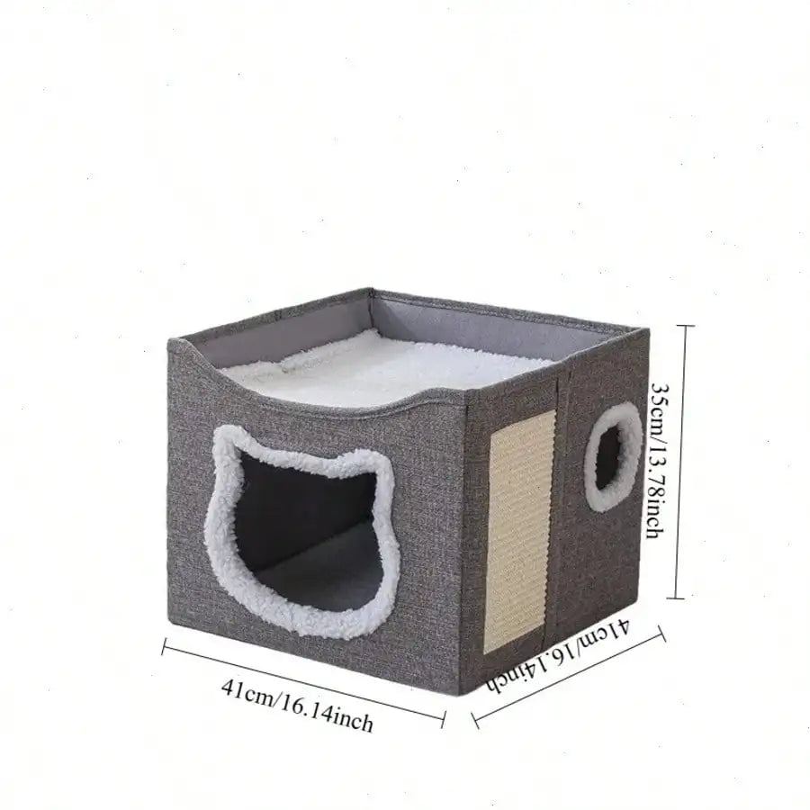 4-Season Multi-Level Cat House: Foldable Indoor Play Cube with 2-Layer Bed
