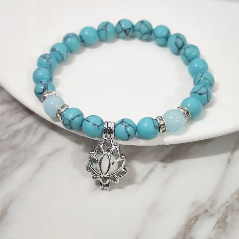 Luminous Glow In The Dark Turquoise Lotus Beaded Bracelet for Women