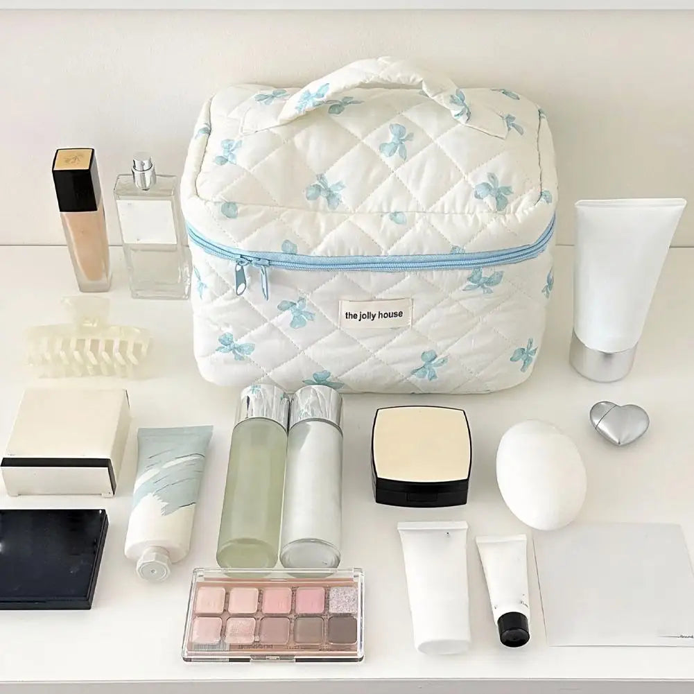 Quilted Makeup Bag 3 Sizes Floral Toiletry Cosmetic Pouch Makeup Organizer