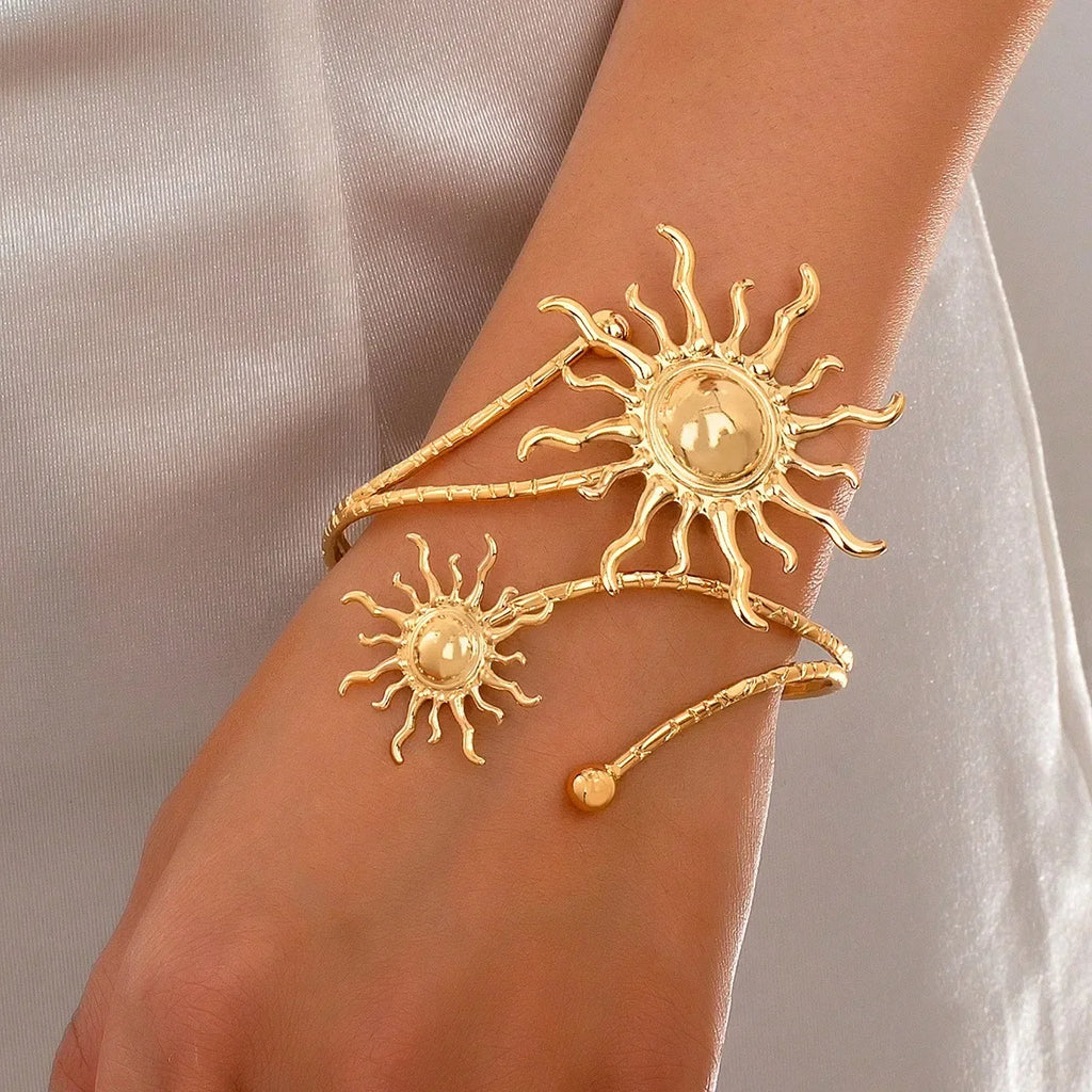 Gold Plated Sun Arm Cuff Women Boho Upper Arm Bracelet