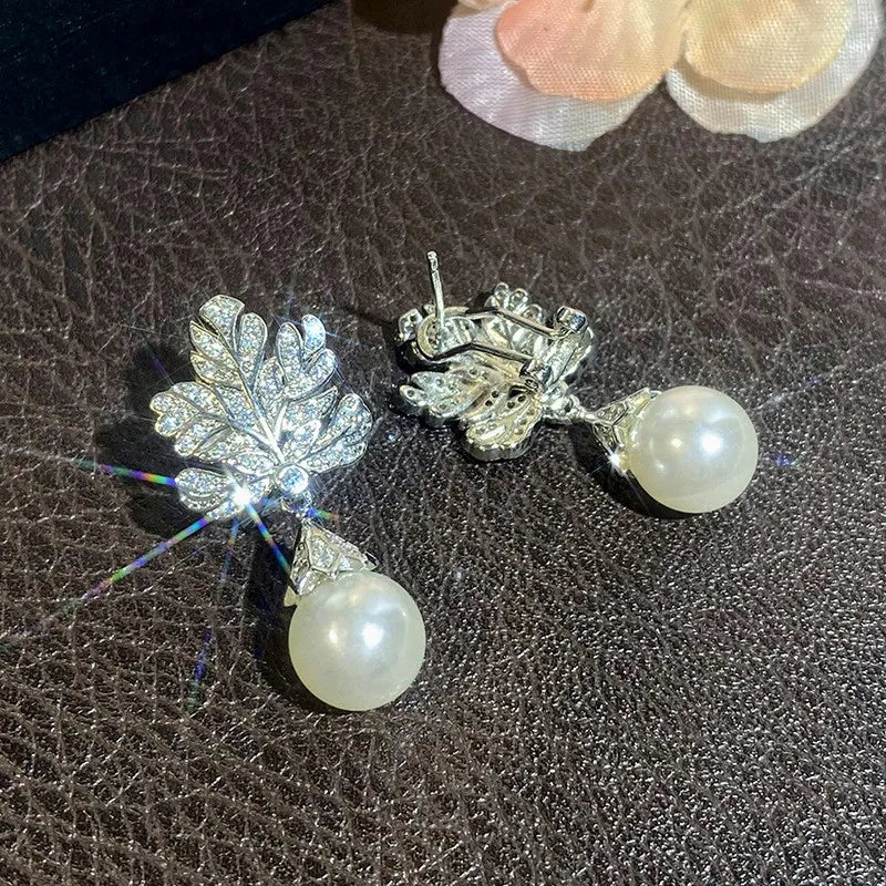 925 Sterling Silver Leaf Pendant Earrings for Women