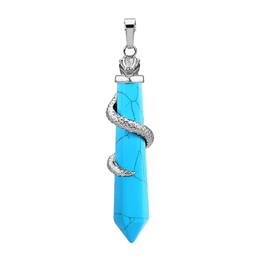 Snake Wrapped Crystal Hexagon Column Stone Pendulum Pendants