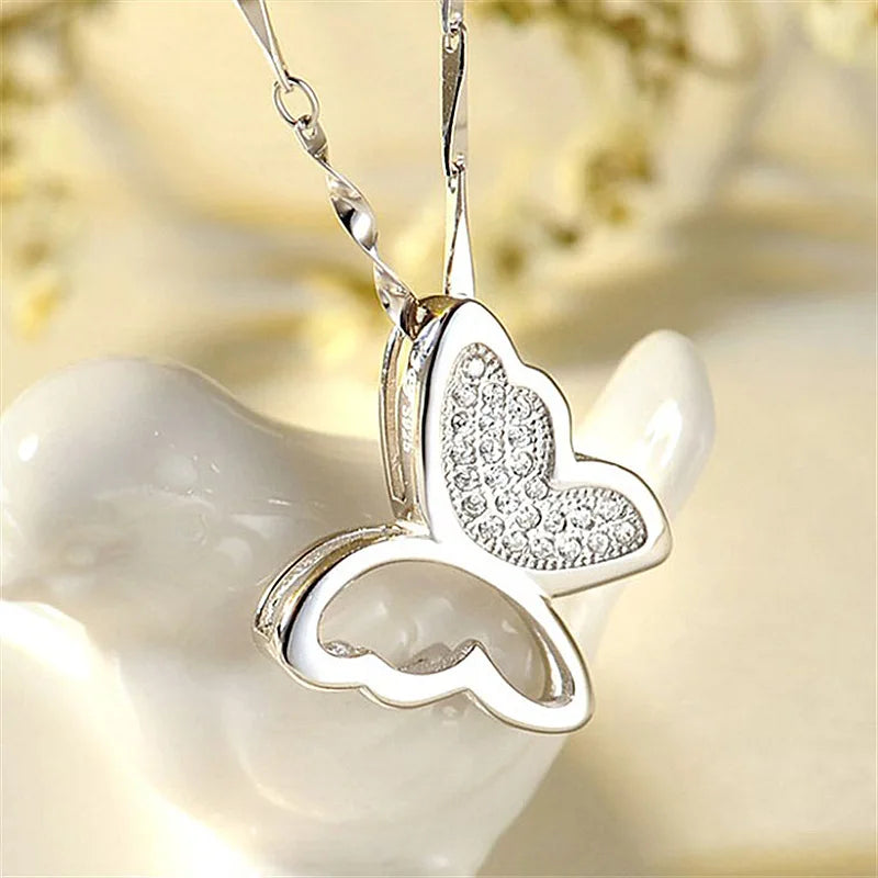 Elegant 925 Sterling Silver Ring Cute Butterfly White Zircon Open Ring for Women