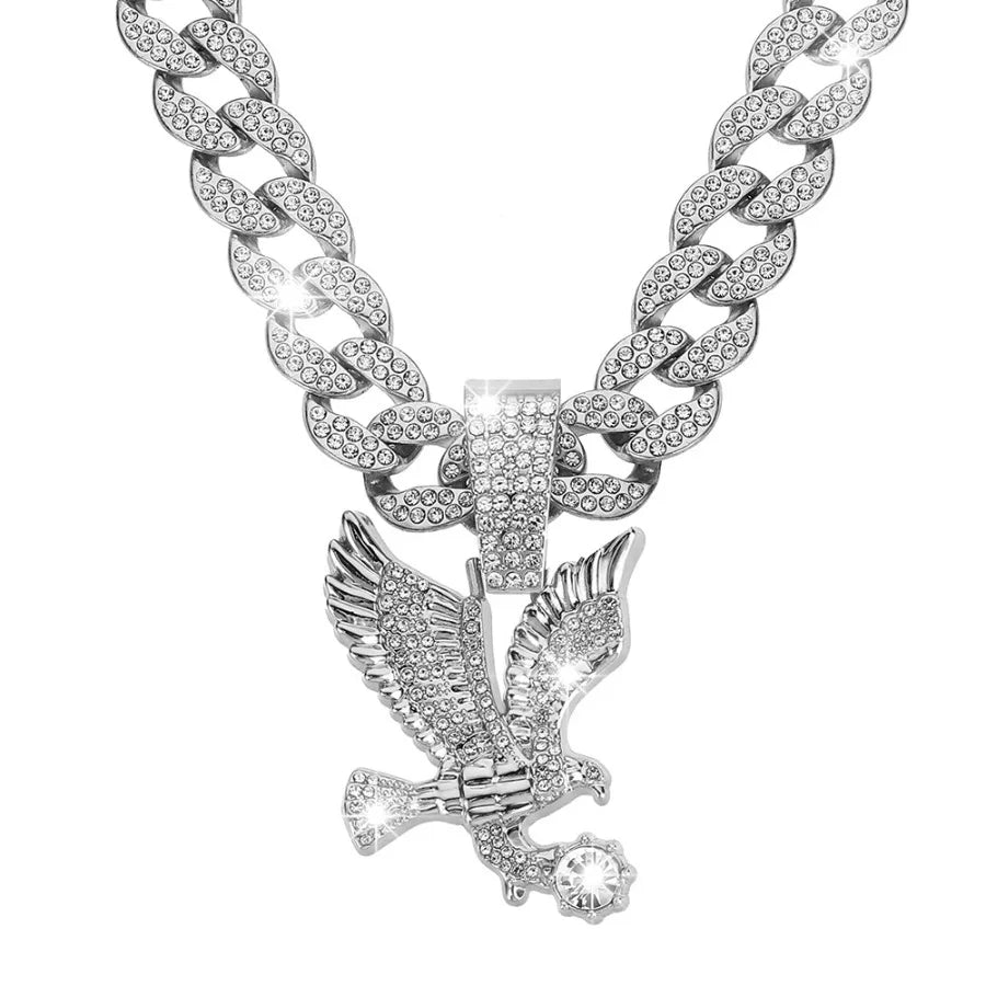 Gorgeous spread wings eagle pendant, Cuban necklace, men and women