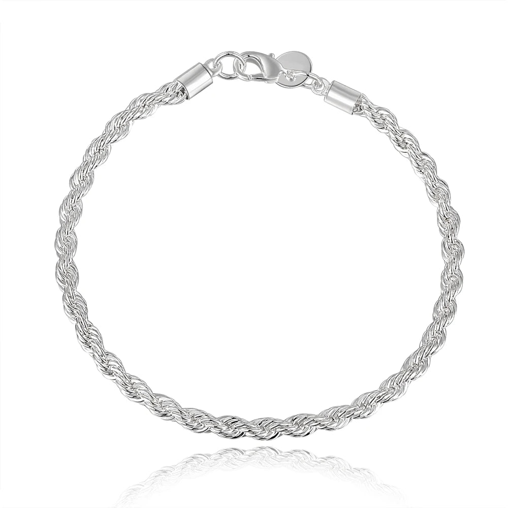 925 Sterling silver Classic Twisted rope chain Bracelets for women