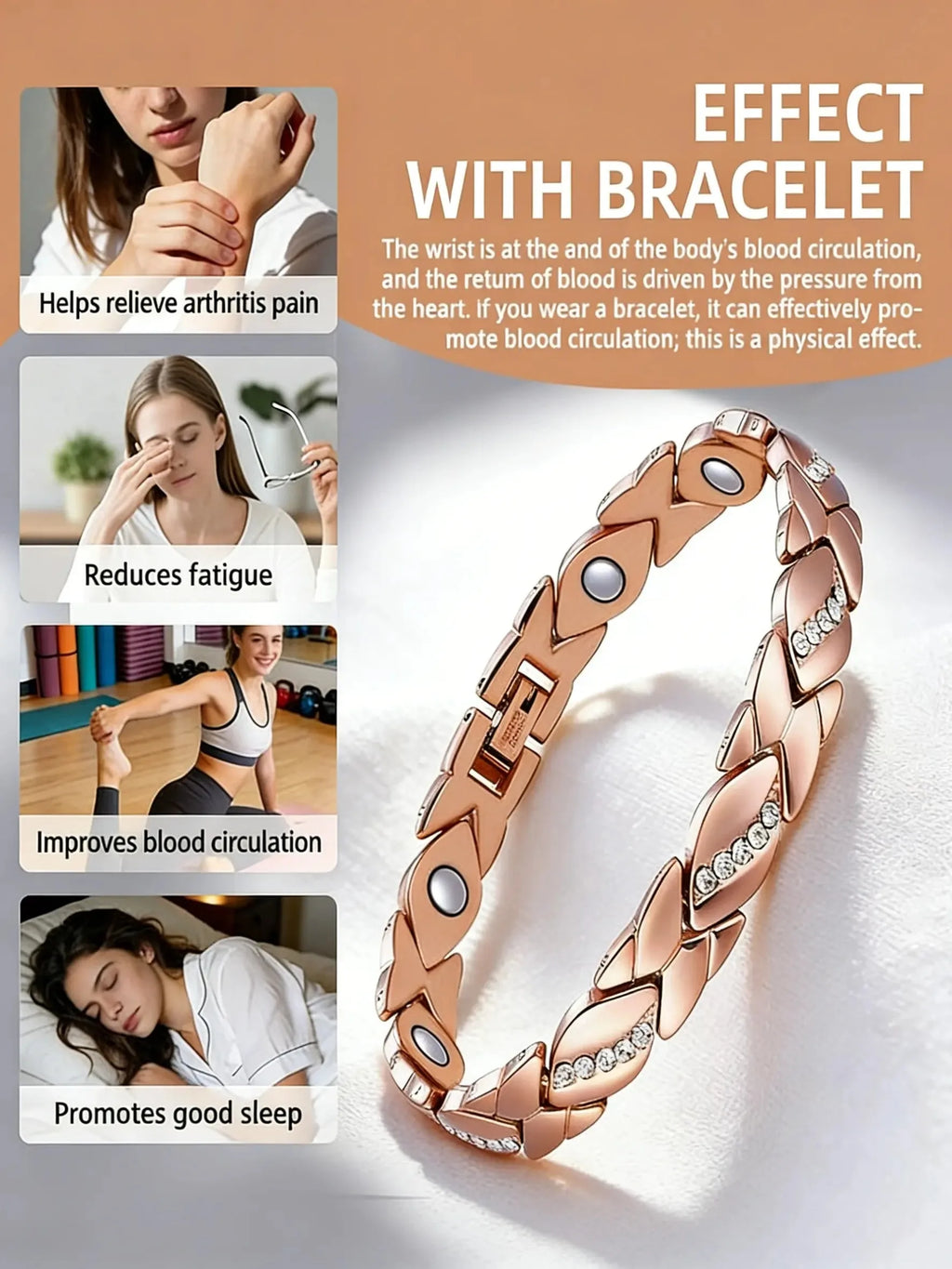 Copper Bracelet for Women, 99.99% Solid Pure Copper Megneetic Arthritis, Effective Neodymium Lympunclog, Titanium Steel Bracelets