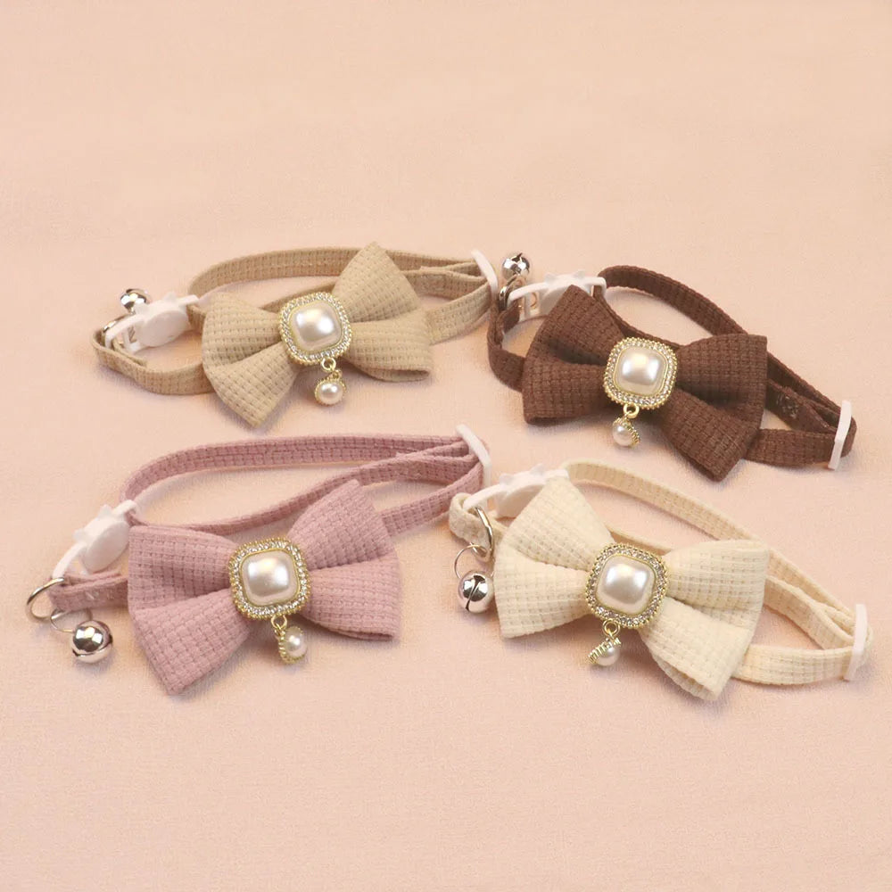 Pet collar retro pearl pendant pet puppy collar cute bow bell dog neck ring