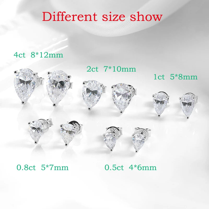 Luxury Pear Cut Certified Moissanite Stud Earrings for Women 100% 925 Sterling Silver Plated