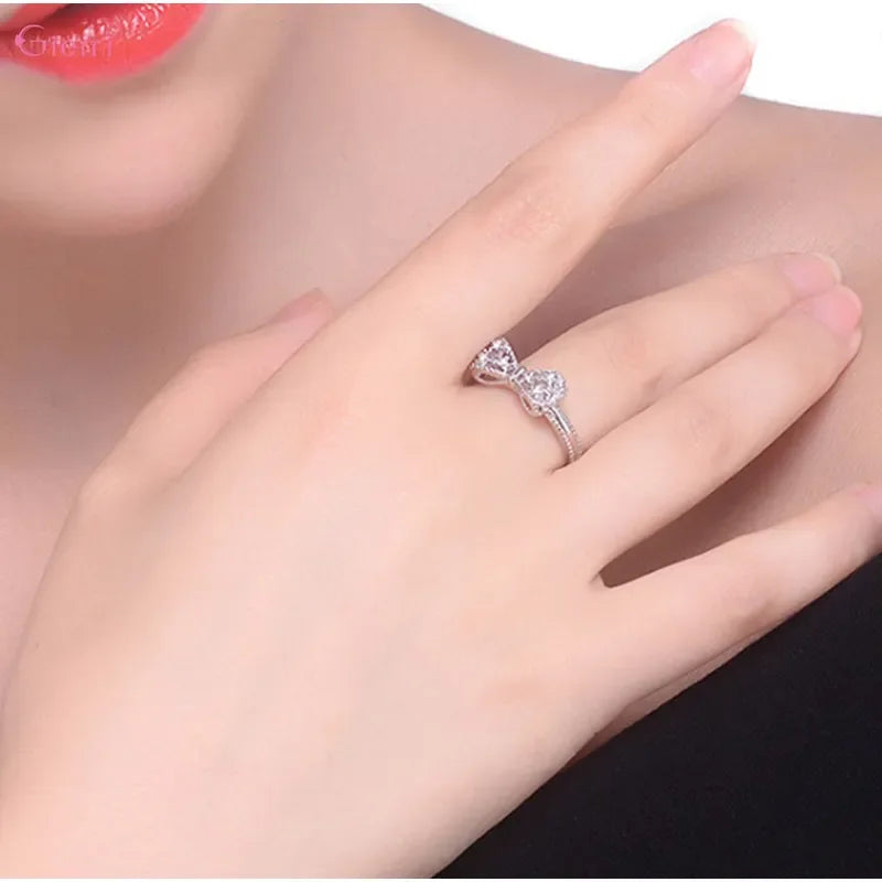925 Sterling Silver Bowknot Bow Knot Cubic Zirconia Rhinestone Rings