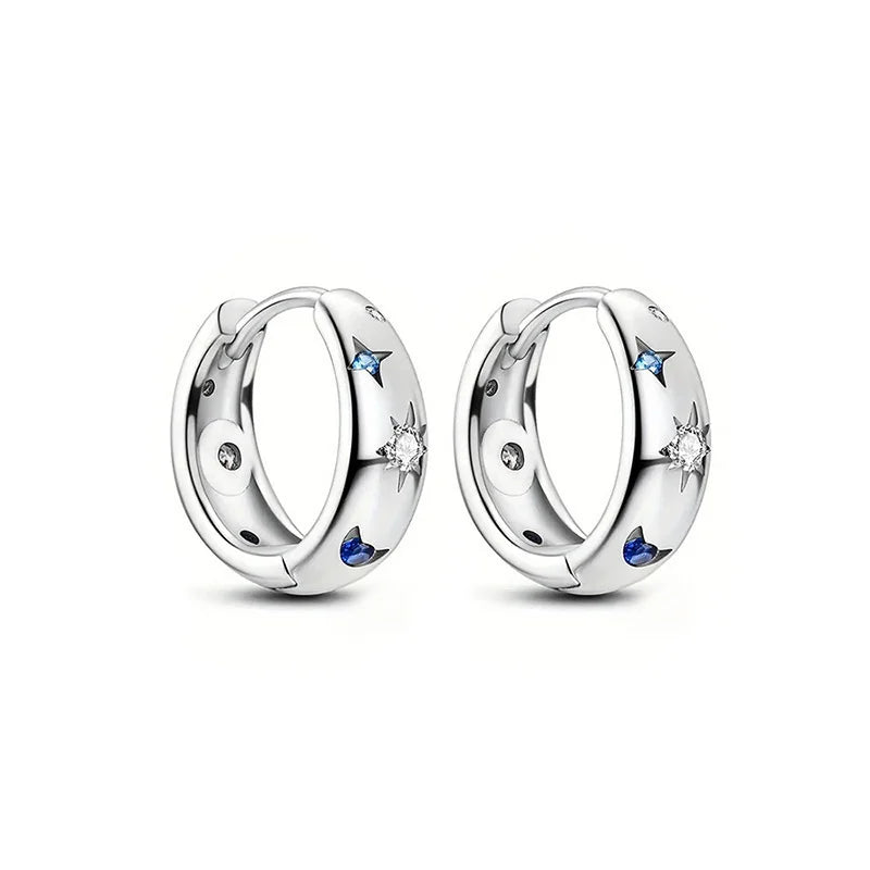 Elegant 925 Sterling Silver Sun Moon Stars Earrings Purple Zirconium Hoop Earring