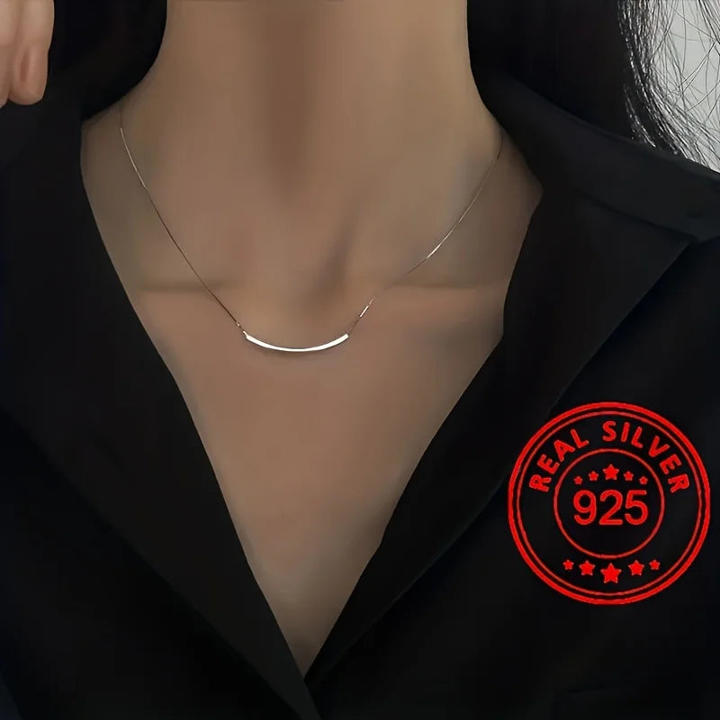 Elegant 925 Sterling Silver Ladies Smile Necklace, Hypoallergenic