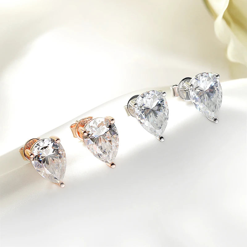 Luxury Pear Cut Certified Moissanite Stud Earrings for Women 100% 925 Sterling Silver Plated
