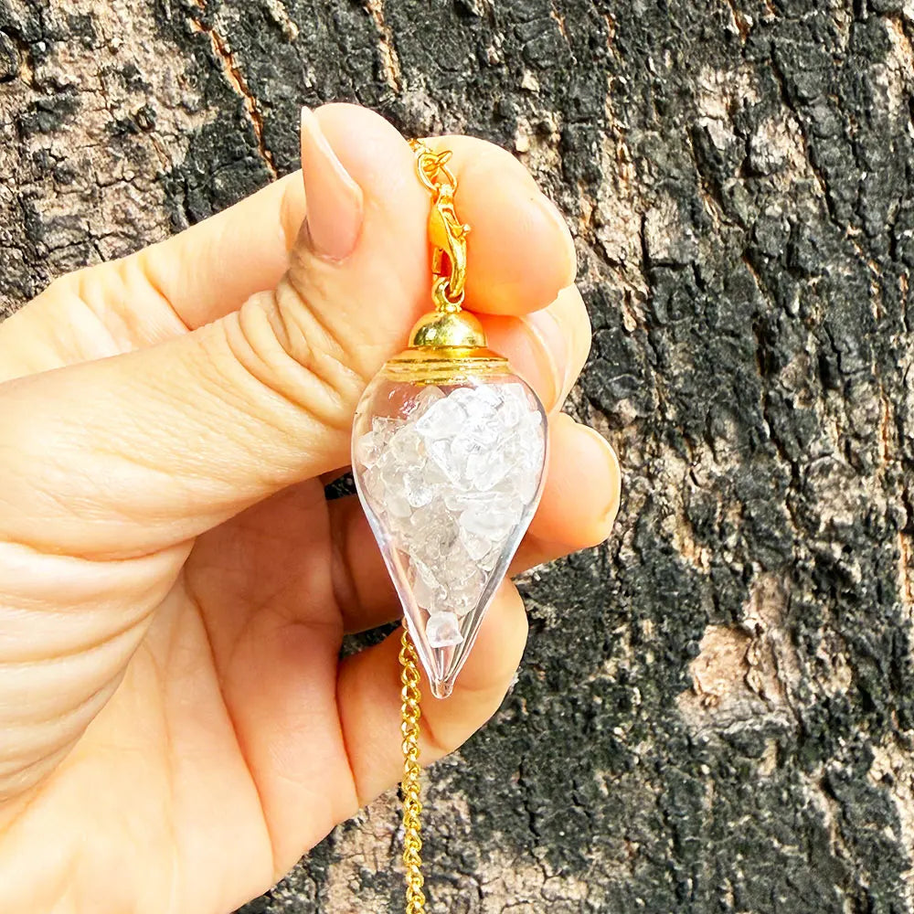 Detachable Crystal Stone Pendulum for Divinatino Dowsing Glass Wishing Bottle Natural Gem Stone Quartz