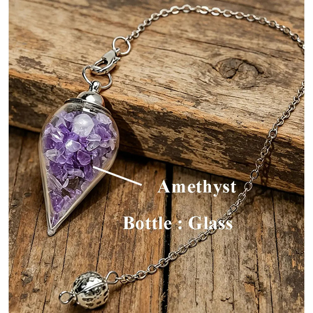 Detachable Crystal Stone Pendulum for Divinatino Dowsing Glass Wishing Bottle Natural Gem Stone Quartz