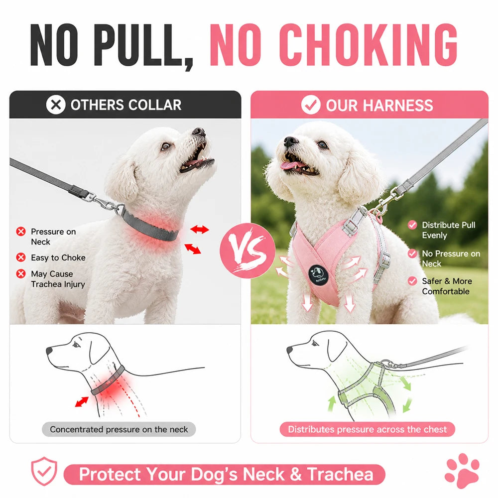 Dog Harness Leash Set Reflective Adjustable Pet Vest Harness with Metal D Ring Breathable