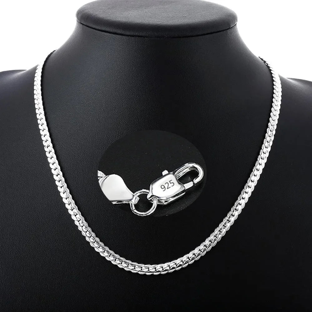 Fine Brands 5MM Flat Chain 925 Sterling Silver Bracelets Necklaces Jewelry Sets
