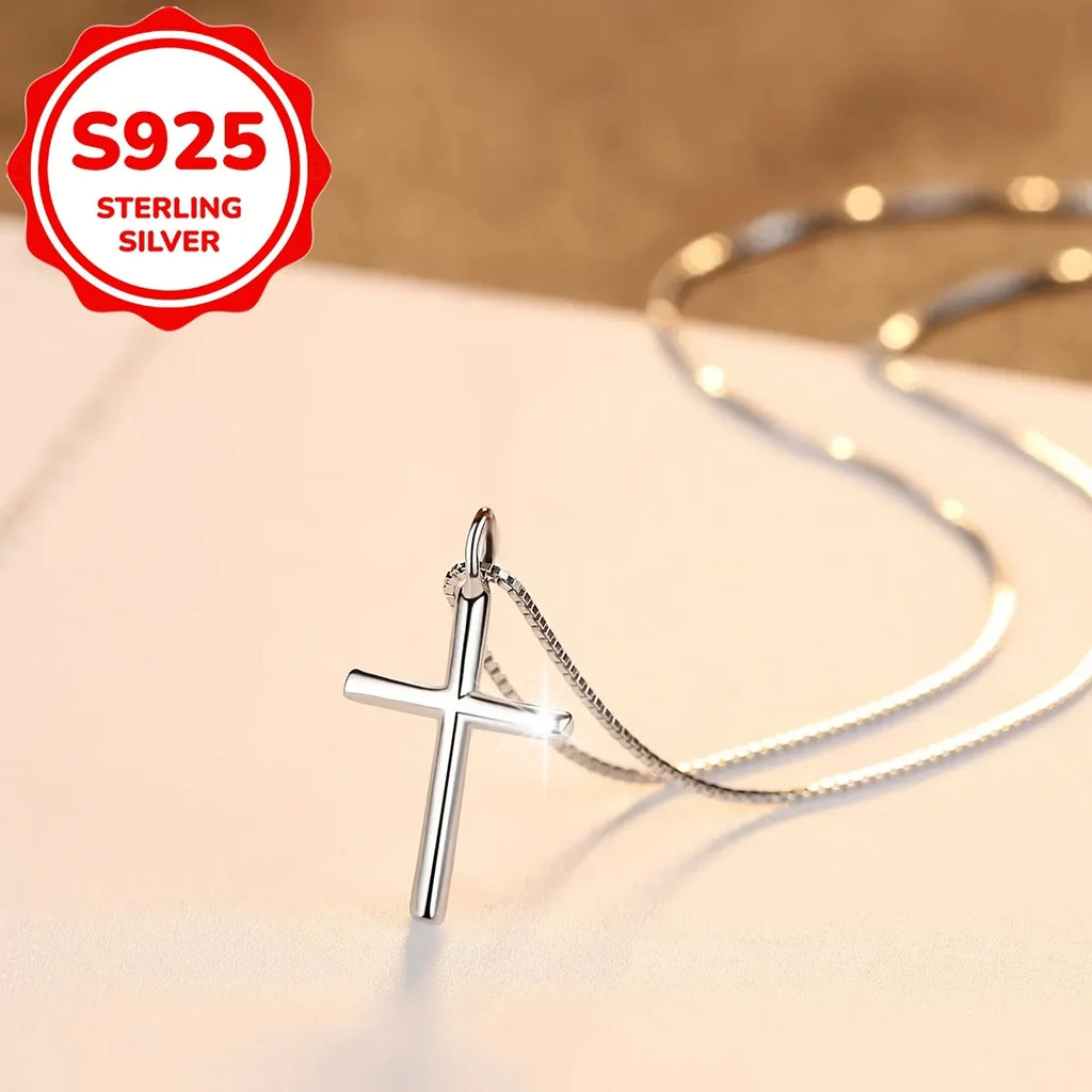 Women's fashion pendant necklace s925 sterling silver new minimalist cross silver necklace