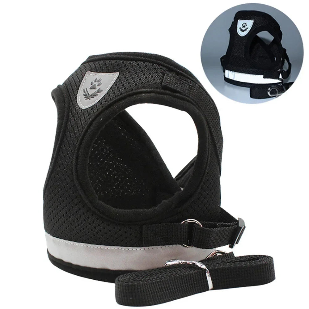Cat / Dog Harness Lead Leash Set Adjustable Reflective Escape Proof Pet Mesh Vest Harness