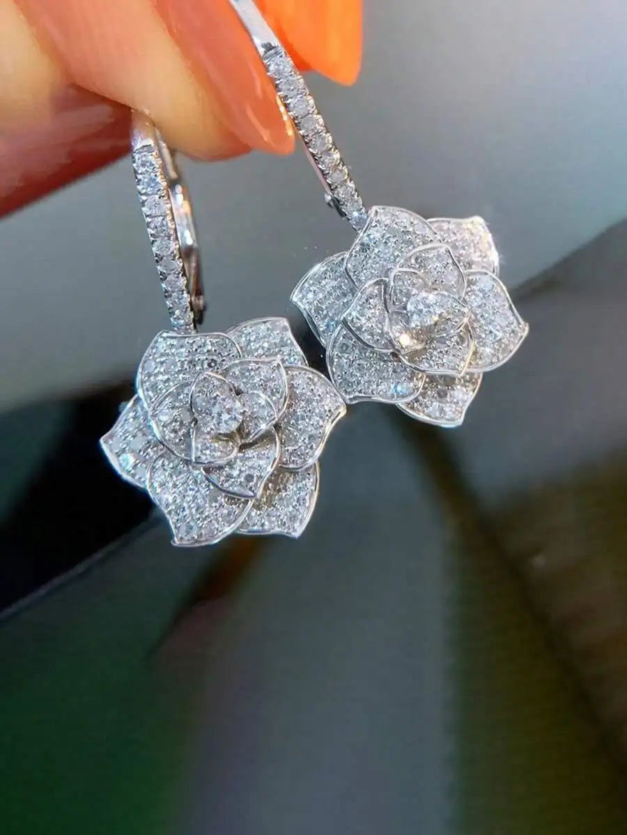 Floral Design Cubic Zirconia Drop Earrings For Women