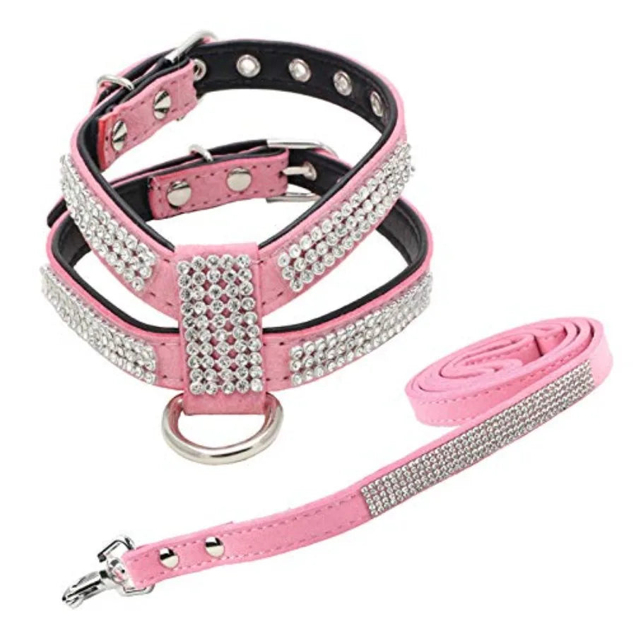 Fashion Puppy Harness with Diamantes and Lead Cute Girls Bling Dog Harness