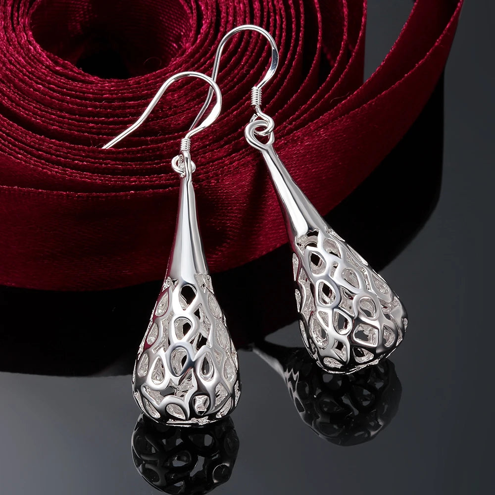 Luxury 925 Sterling Silver Hollow water drop Earrings for Women