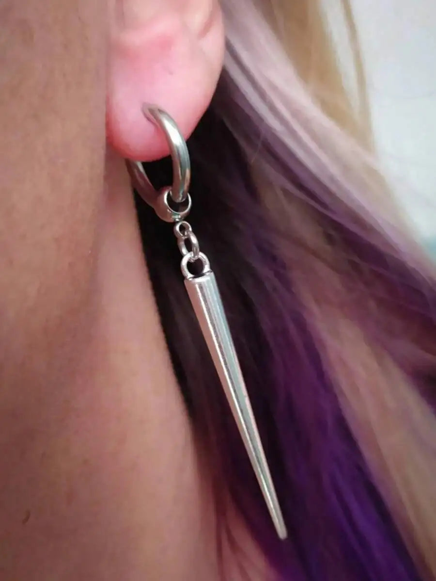 Gothic Punk Rock Hip Hop Style Long Spike Huggie Hoop Earrings