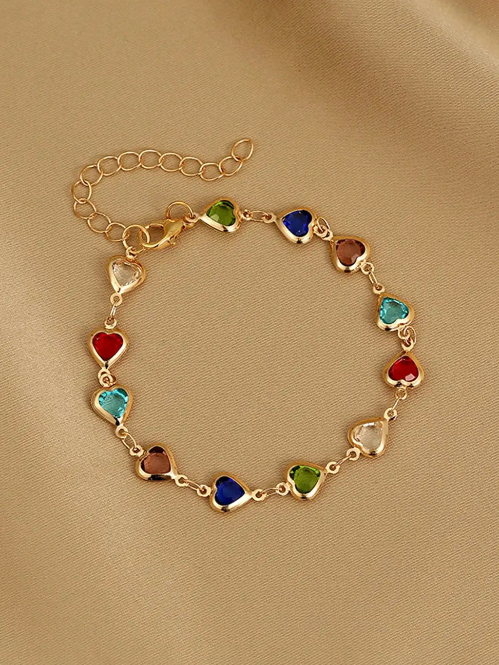 Colorful Shiny Cubic Heart Design Elegant Bracelet