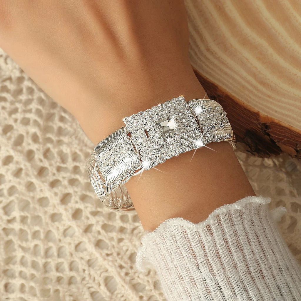Gorgeous Square Rhinestone Open Ladies Bracelet