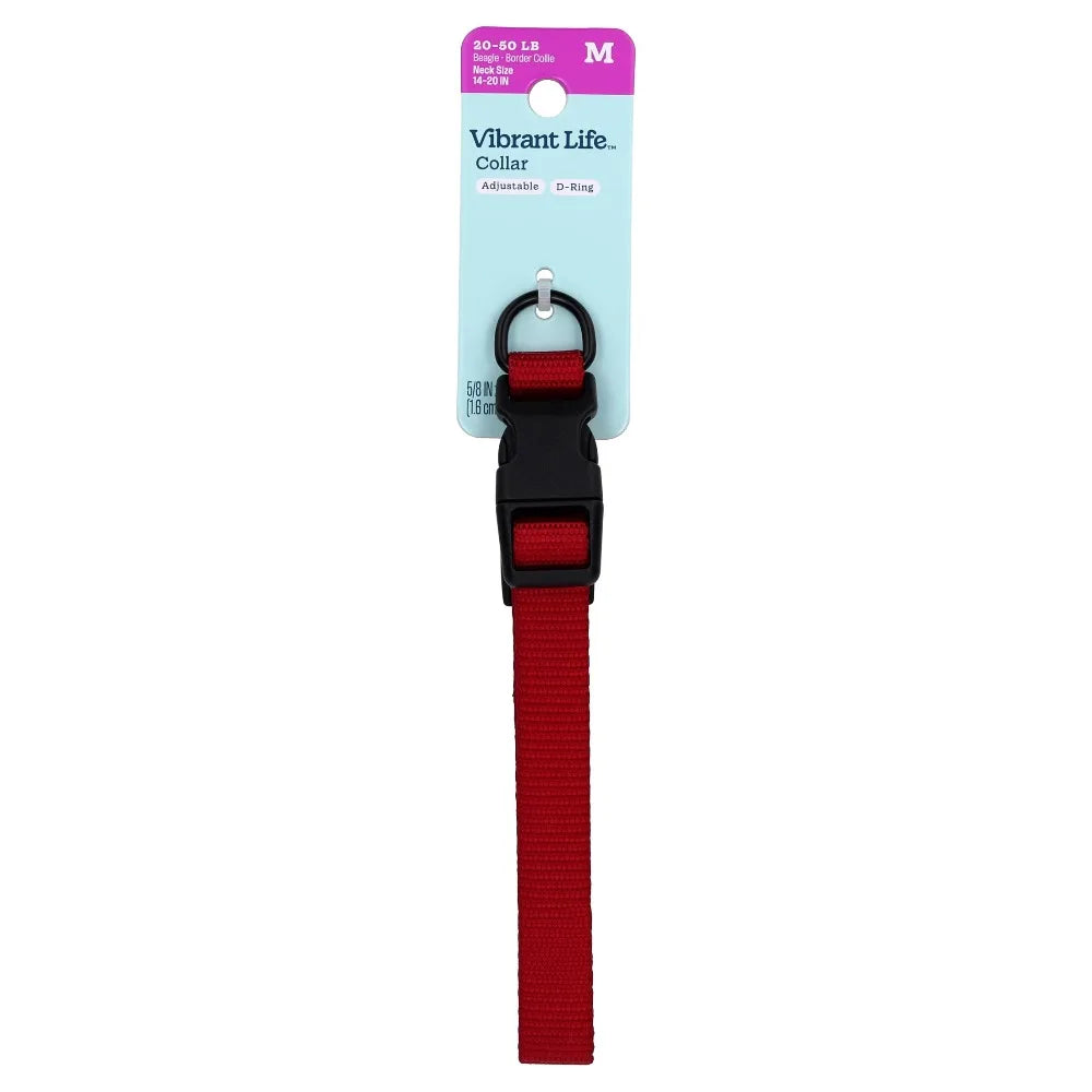 Adjustable Solid Red Polyester Dog Collar for Medium Dogs
