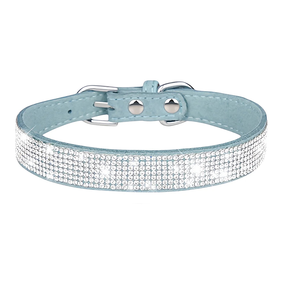 New Shiny Rhinestone Pet Collar, Soft Microfiber Adjustable Collar for Small Medium Dogs