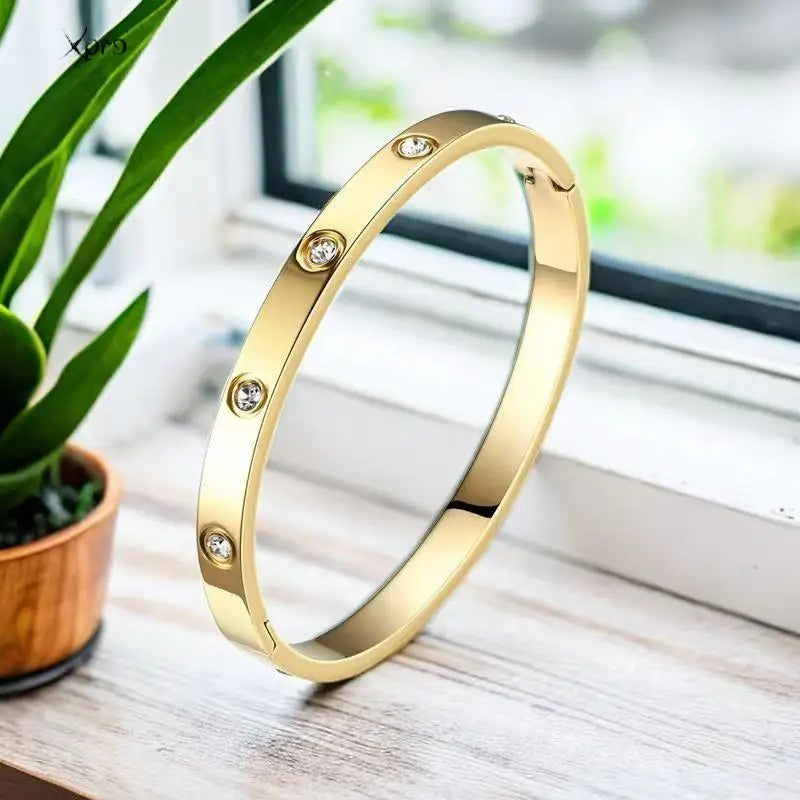 Elegant Stainless Steel Bracelets Woman Golden Crystal Luxury Jewellery
