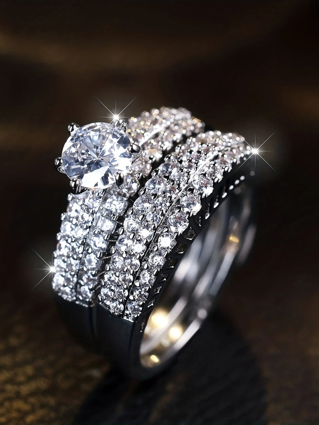 2pcs Elegant Stacking Rings Paved Shining Zirconia Rings