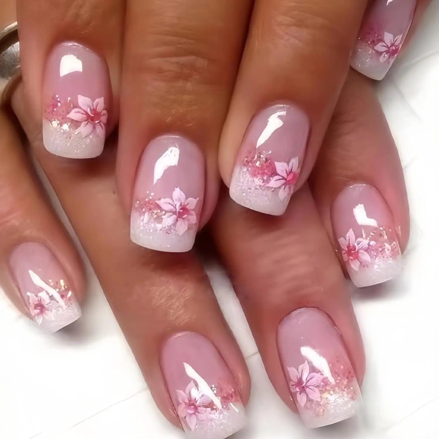 24Pcs French Tip Handmade Press On Nails Minimalist Solid Color Fake Nails Medium Square Full Cover Press On Nail Tips
