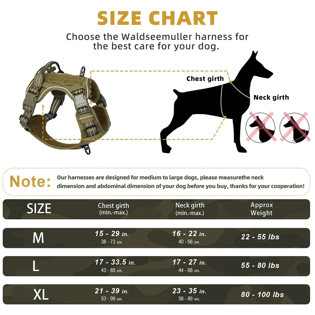 Dog Harness, No Pull Dog Harness, Adjustable Breathable MOLLE Dog Vest Harness for Medium Large Dog Reflective