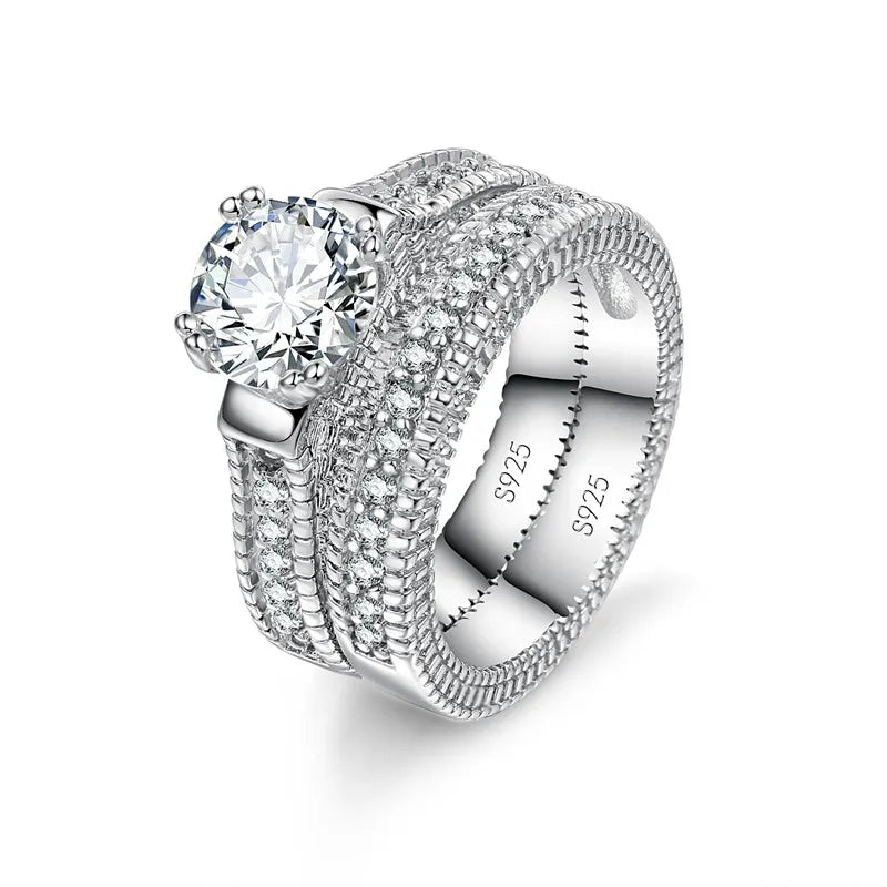Elegant Ring Set 925 Sterling Silver Color With Full Shiny Cubiz Zircon Stone
