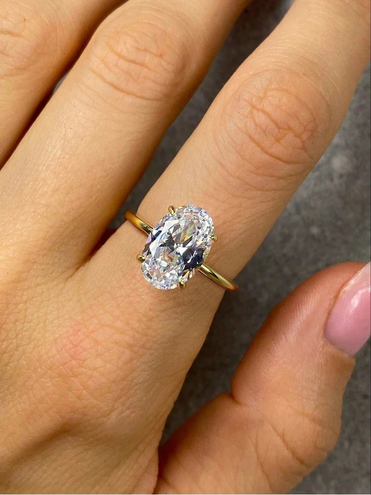 Gorgeous 925 Sterling Silve Zircon Shiny Oval Stone Ring For Women